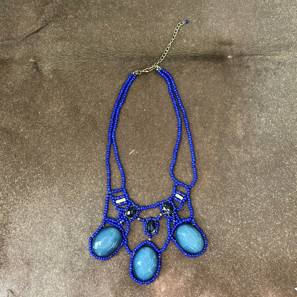 ANTHROPOLOGIE Blue Abundance Bib Beaded VTG Necklace